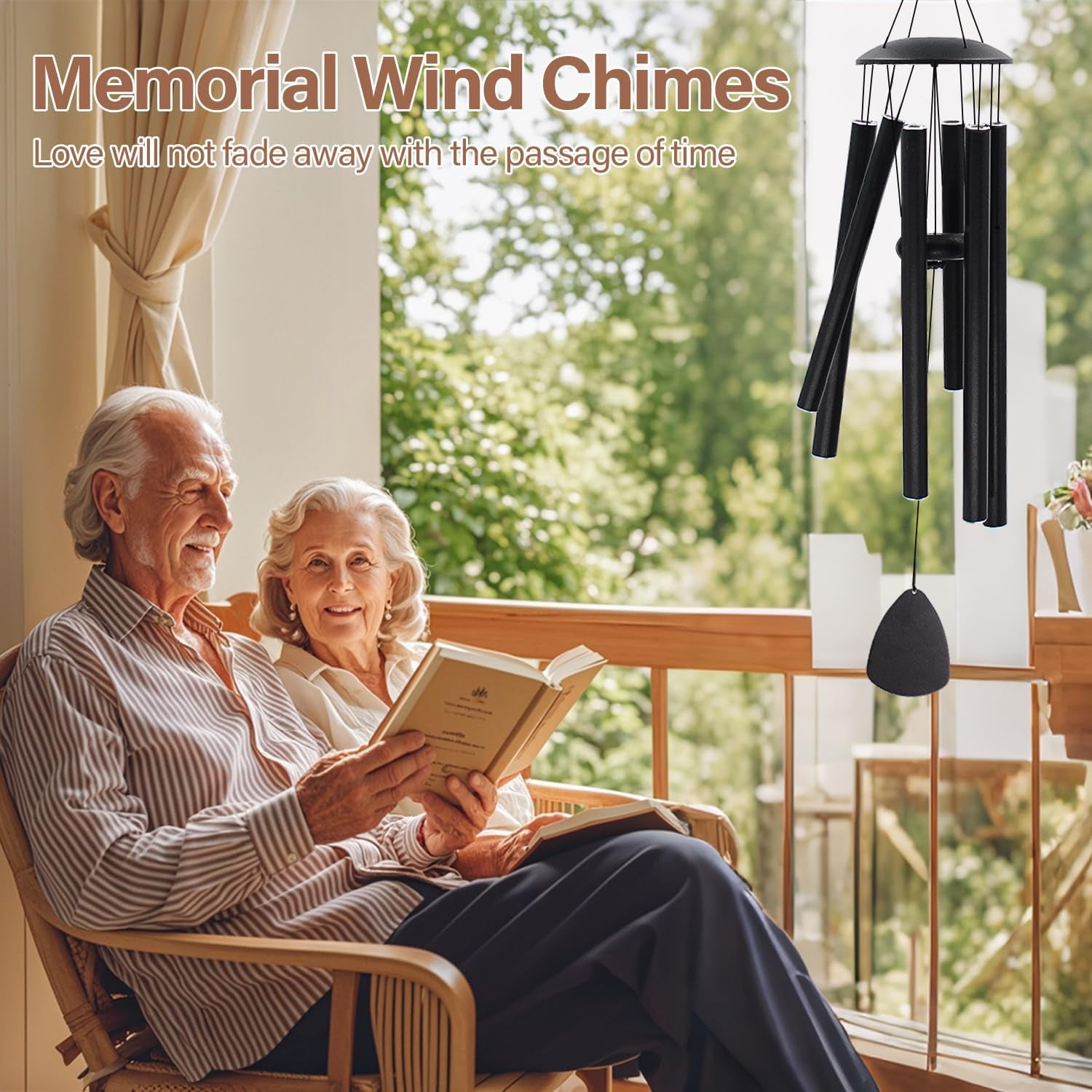 KJRIVER Black Anodized Aluminum Wind Chimes,26'' Memorial Sympathy 5 Metal Tubes Garden Decor