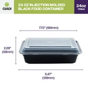 CIAO! Heavy Weight 24oz Injection Molded Microwavable Black Rectangular Food Container With Lid (150/case)