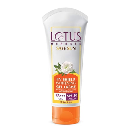 Lotus Herbals Safe Sun UV Shield Gel Cream | UVA, UVB & IR Protection | SPF 50 | PA +++ | All Skin Type | Preservative Free | Non-greasy | 100g