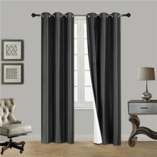 1PC WHITE SOLID PANEL 100% BLACKOUT GROMMET WINDOW CURTAIN BLACK LINED BACKING 