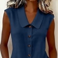 thumbnail image 6 of Lcziwo Button Down Tank Tops for Women Dressy Summer Business Work Blouses Sleeveless Peter Pan Collar Cute Shirts Navy,L, 6 of 8