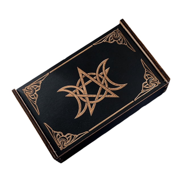 Caja de Tarot de Madera Porta Cartas Coleccionable Pequeño Regalo Decorativo Rectangular Juego Estrellas Luna