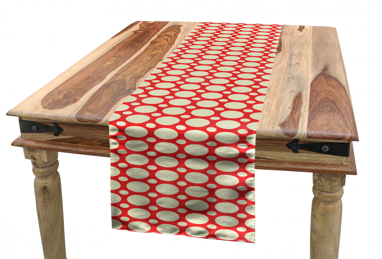 Dining Room Kitchen Rectangular Runner Pale Yellow Red Big Little Polka Dots Vibrant Toned Background Contrasting Colors Design Ambesonne Geometric Table Runner 16 X 90