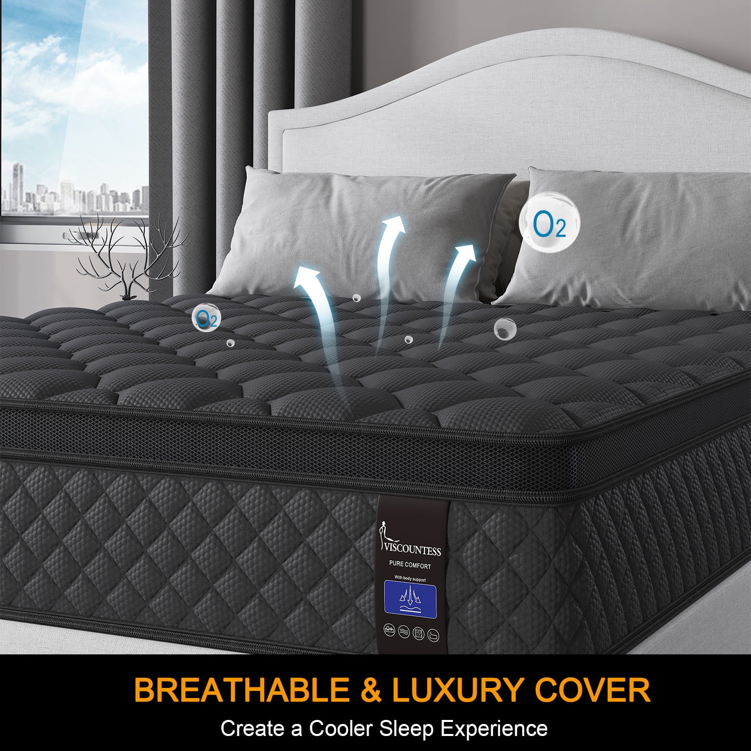Viscountess King Mattress 10 Inch Hybrid Mattress in a Box Gel Foam Mattress Euro top Individually Wrapped Pocket Coils Innerspring Mattress Pressure Relief
