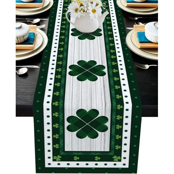Table Runner for Party Wedding Kitchen Dining Table Home Decorations,Classic Shamrock Clover Design St. Patrick''s Day Washable linen table runners 13x71 in