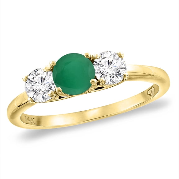 14K Yellow Gold Diamond Natural Emerald Engagement Ring 5mm Round, size 5.5