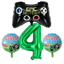 Gamer Level Up 4th Birthday Party Balloons Green Black Foil