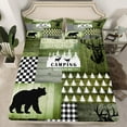 thumbnail image 2 of jejeloiu Jungle Animal Deer Bed Sheets,Happy Camping King Sheets,Green Geometric Plaid Sheet Set For Children,Microfiber Room Decorative,4 Pieces, 2 of 7