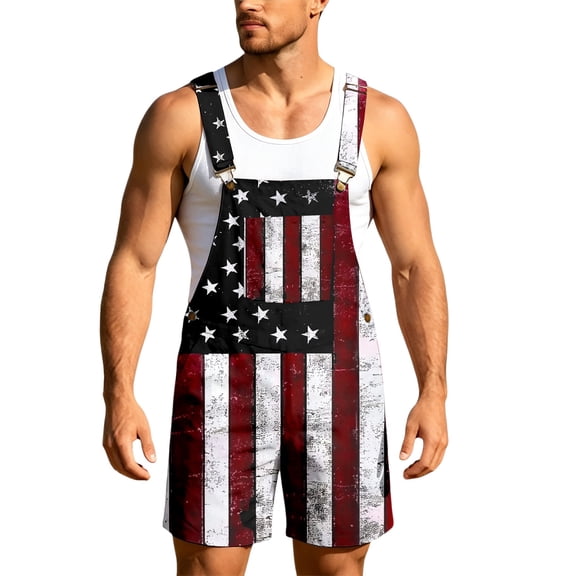 MuXiKeJi Clothes American Flag Overalls Men Women Fourth Of July Shorts Romper for Women Work Bibs Coveralls Patriotic Shorts Loose One Piece Jumpsuits Adjustable Straps Bib Shorts