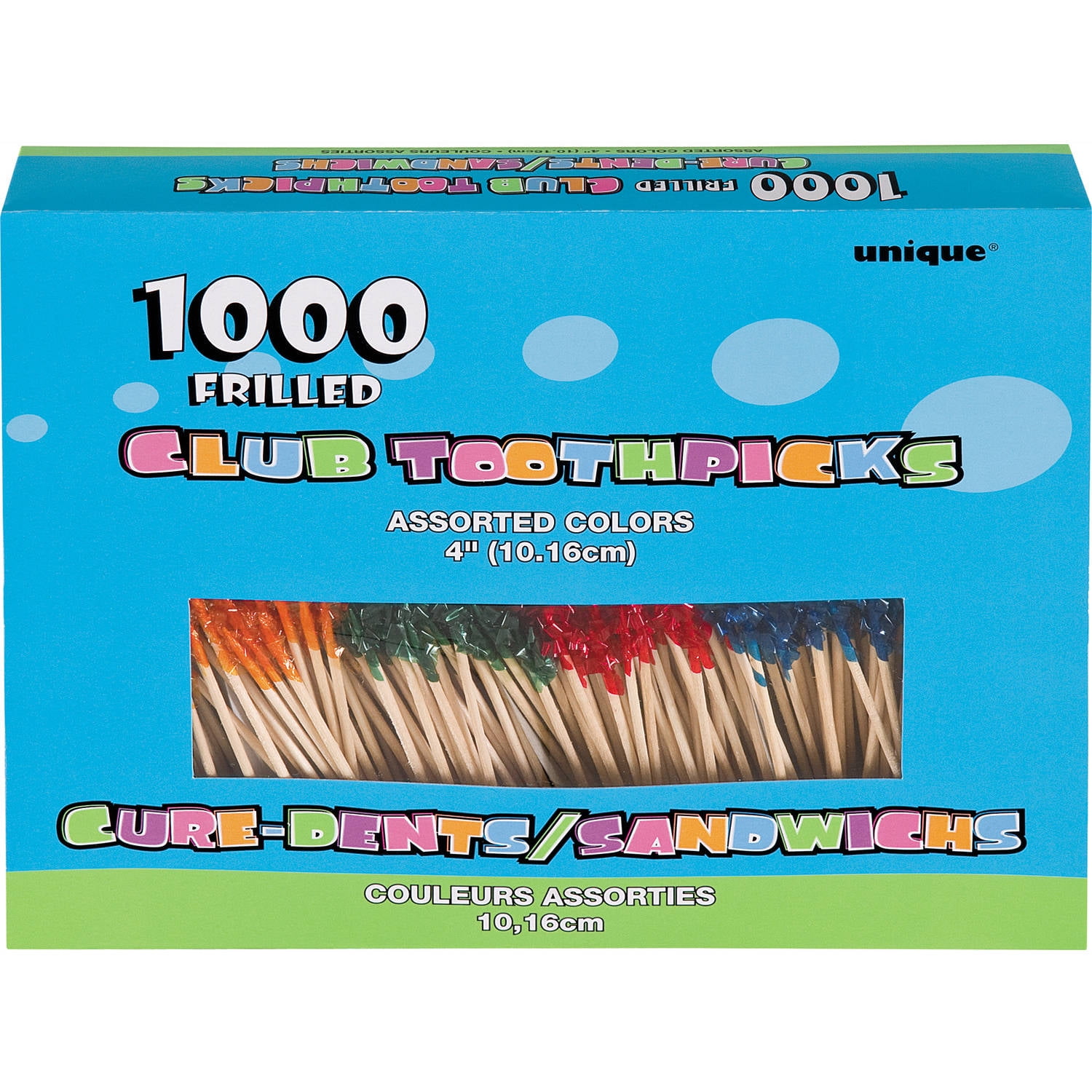 Frilly Cocktail Toothpicks, 4 in, Assorted, 1000ct