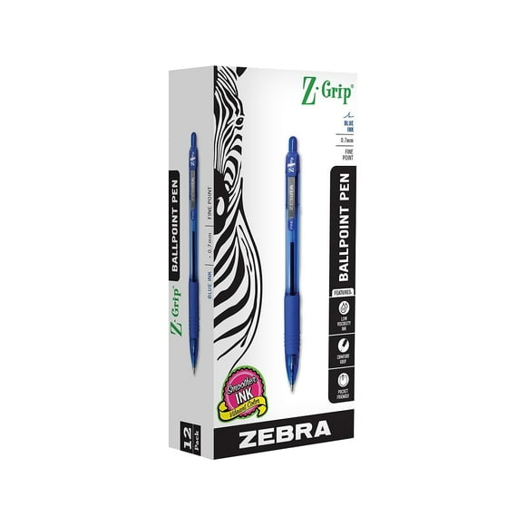 Bolígrafo Zebra Pen Z-Grip retráctil fino de 0,7 mm, tinta azul