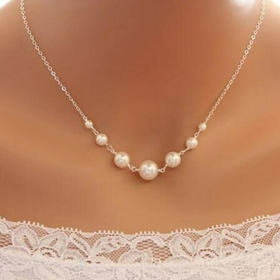 MyBeauty Fashion Women Faux Pearl Beaded Single-layer Chain Necklace Banquet Jewelry Gift Gold