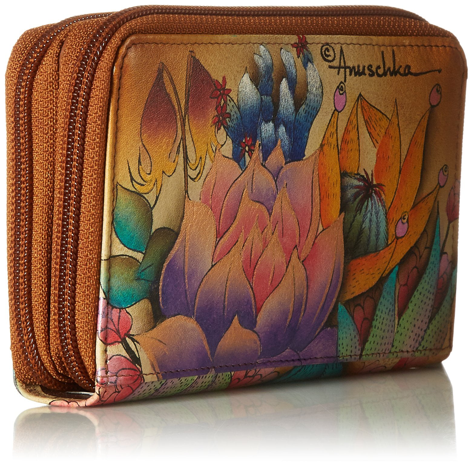 Anuschka Women’s Genuine Leather Twin Zip Organizer Wallet Hand Painted Original Artwork Holds up to 18 Cards 