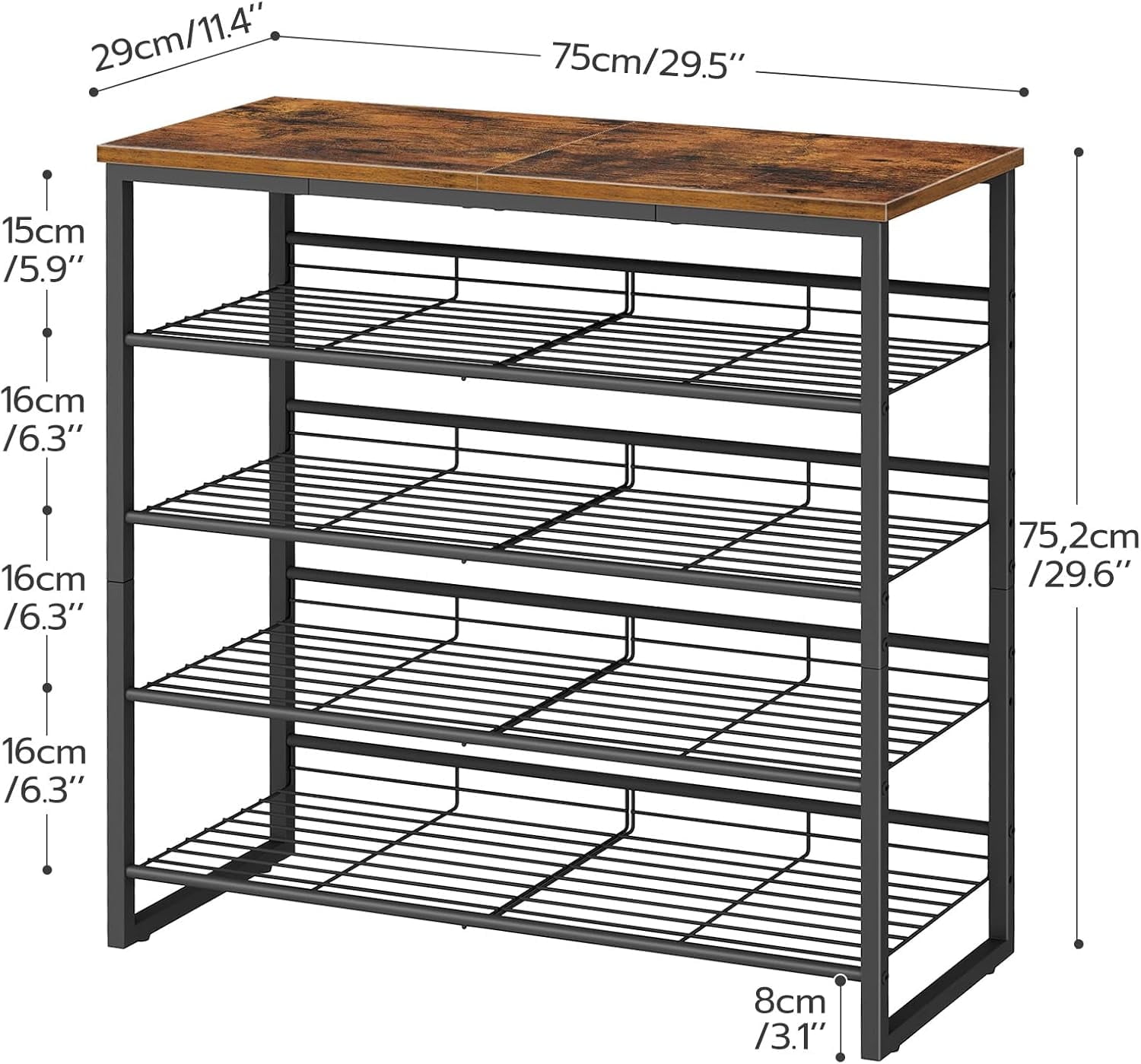 HOOBRO 5 Tier Shoe Rack Shoe Organizer Adjustable Shelves Flat or Slanted Holds 16-20 Pairs Entryway Closet Rustic Brown and Black BF08XJ01