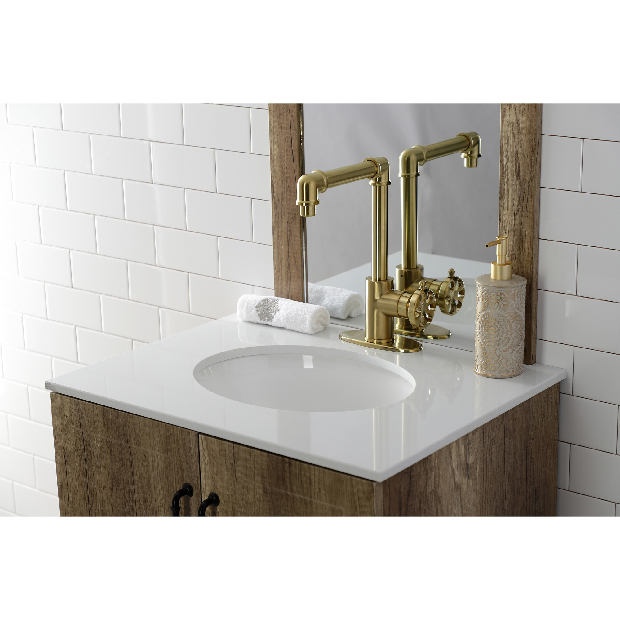 Kingston Brass KSD144RXBB Belknap One-Handle Single-Hole Bathroom Faucet with Deck Plate and Push Pop-Up Drain, Brushed Brass