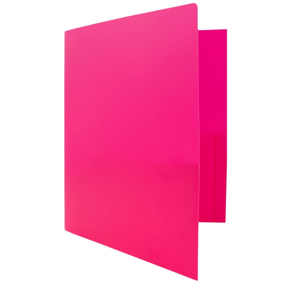 JAM Paper Heavy Duty Plastic 2 Pocket Extra Tough School Folders, Fuchsia Hot Pink, Bulk 48/Pack