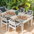 thumbnail image 2 of Farmhouse Flowers Table Cloths for 6 Foot Rectangle Tables, Spring Watercolor Floral Leaf on Linen Patio Waterproof Elastic Fitted Tablecloths, Washable Rectangular Table Cover for Camping, 2 of 8