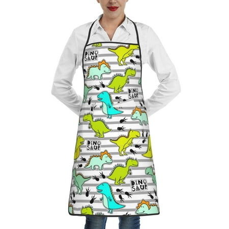 

Sikiie Funny Dinosaurs on Stripes Aprons for Kitchen Cooking Aprons Chef Apron for Men Women Chef