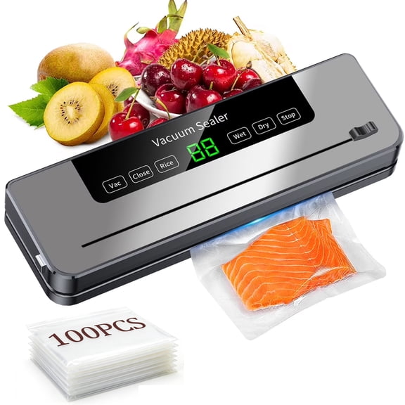 USIONE Storage Vacuum Sealer Machine- 75 Kpa 6-in-1  Compact Vacuum Sealer for Food with Digital Timer, Dry/Moist Food Modes & 100 Bags, Built-in Cutter (Sliver)