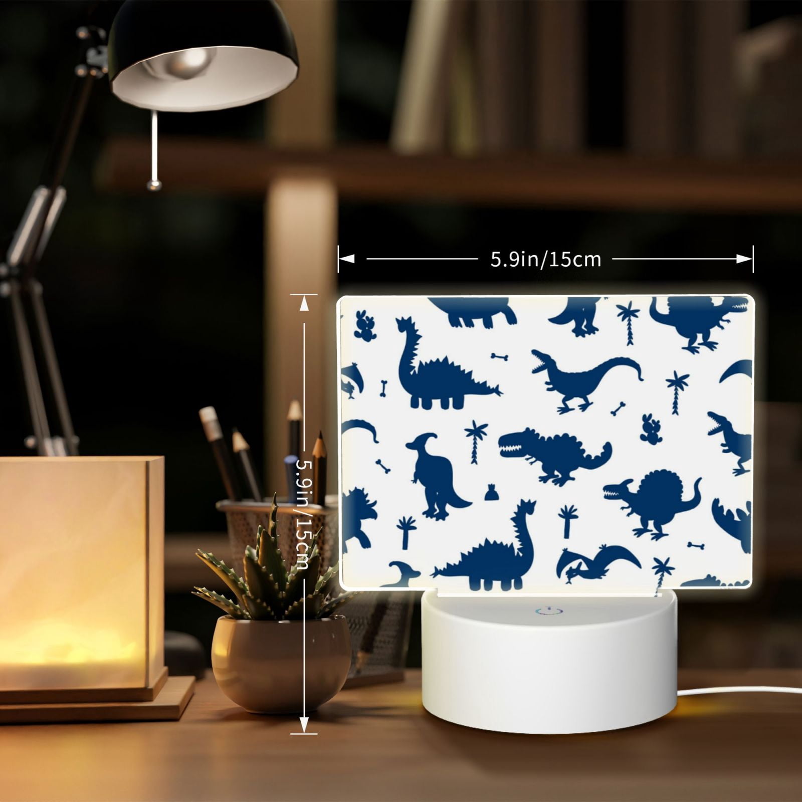 Kdxio Cute Cartoon Dinosaurs Rectangular Acrylic Night Light Acrylic Sleep Night Light Friend Gifts for Birthday Gifts for Women Teens Boys Girls
