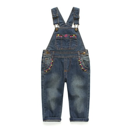

KIDSCOOL SPACE Baby & Little Girls Denim Overalls Jean Workwear Deep Blue 18-24 Months