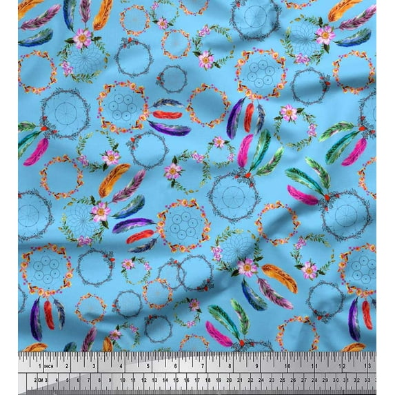 Soimoi Poly Georgette Fabric Wreath & Dream Catcher Home Decor Printed Craft Fabric by The Yard 52 Inch Wide
