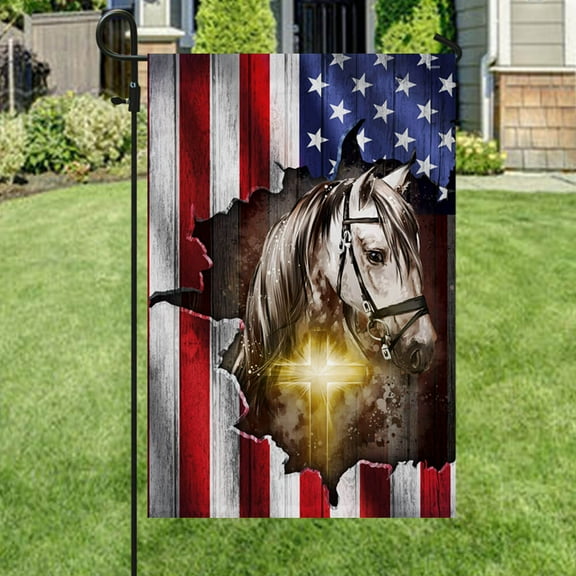 FLAGWIX US Flag - Horse Stand With God Christian Cross American Flag THB3689F - Garden Flag (11.5" x 17.5")