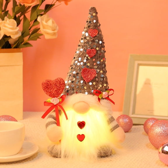 Lighted Valentine's Day Decorations, 11 in Mr and Mrs Plush Valentine Gift with LED Light, Heart and Love Signs, Valentines Day Gonk Decor for Tiered Tray, Table and Fireplace