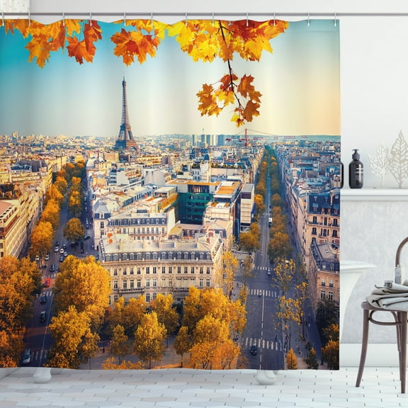 Ambesonne Fall Shower Curtain, Aerial View Eiffel Tower, 69"Wx84"L, Multicolor