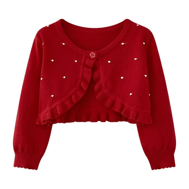 SROBPTY Girls Fall Cardigans, Children's Round Neck Long Sleeve Knitted Cardigan Casual Comfortable Jacket Red 3 Years