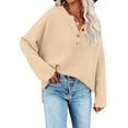 thumbnail image 5 of Button Up Henley Neck Sweaters for Women Pullover Fall Winter Loose Long Sleeve Casual Knitwear Tops, 5 of 5