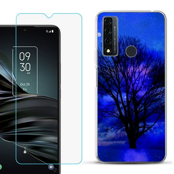 Slim-Fit Fashion Phone Case for TCL 20 XE, with Tempered Glass Screen Protector, by OneToughShield ® - Night Tree