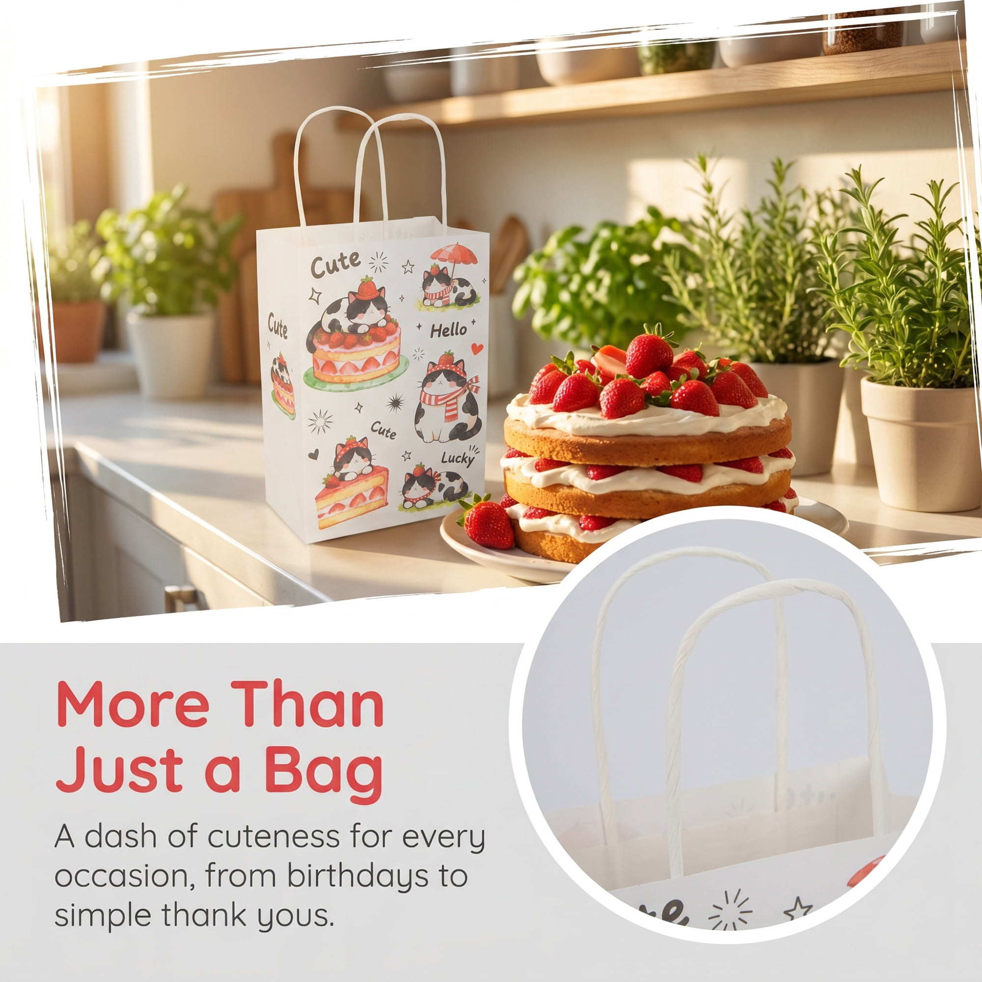 Unique Bargains Cartoon Gift Bags with Handles for Occasions Red Cat 5.9" x 3.1" x 8.3"