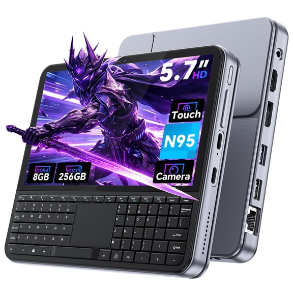 5.7" Touchscreen Handheld Computer Window 11 Pro,Mini Laptop PC ,intel N95 up to 3.4GHz,8GB RAM 256GB SSD,Backlit Keyboard,Dual Type-C,HDMI 2.1 DP,Small Portable PC