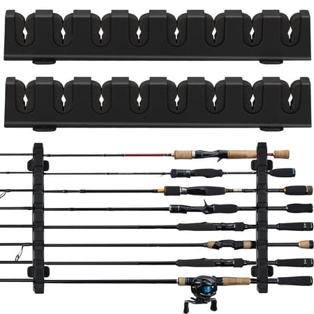 THKFISH Fishing Rod Rack Fishing Rod Holders Wall Mount Vertical/Horizontal Fishing Pole Holders for Garage Room Boats Store 6/8 Fishing Rod Combos 1pair