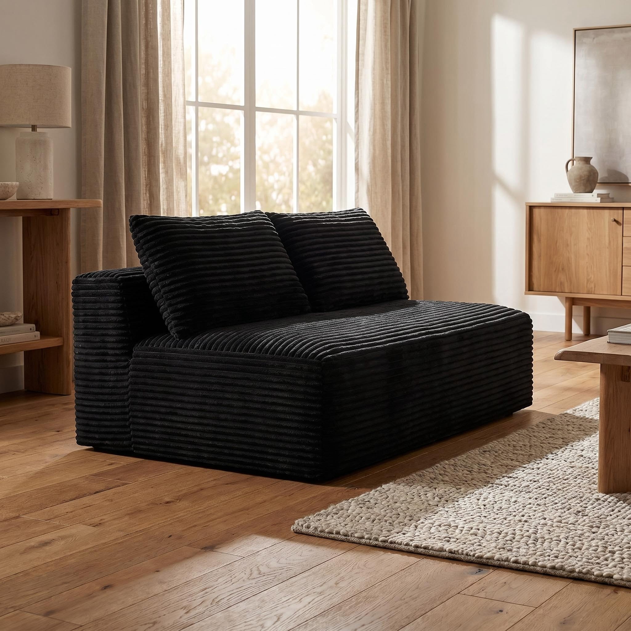 Leumius 57.5" Small Loveseat Sofa Couches for Small Spaces,Memory Foam Corduroy Cloud Couch,Compressed Boneless 2 Seater Couch for Living Room,Apartment,Black