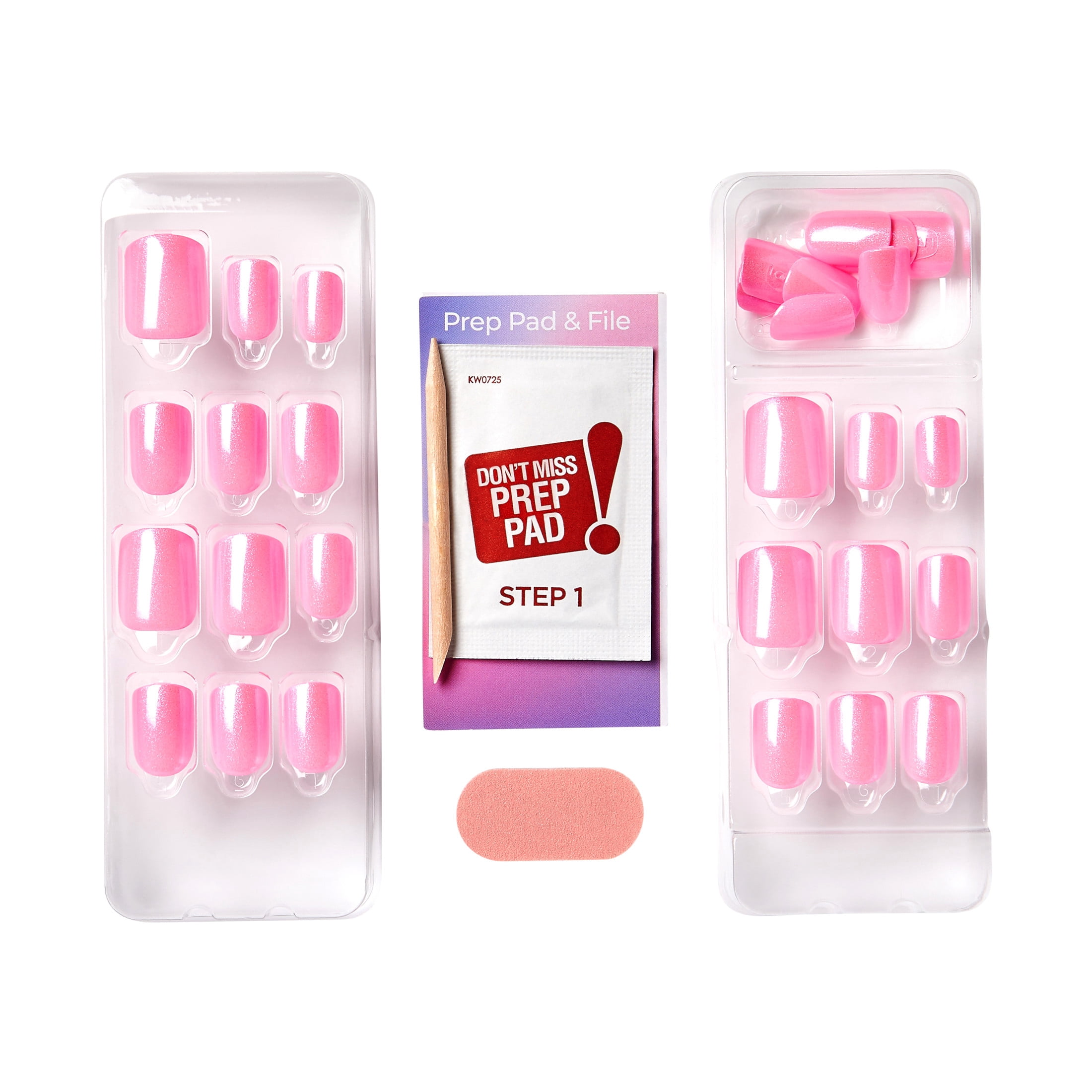 KISS imPRESS Color FX  Press on Nails, Late Night, Pink, Short Squoval, 30 Count