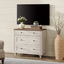 TV Stand with 3 Drawers, Wooden Mid-Century Modern TV Console Cabinet, Farmhouse Entertainment Center Console Table for Bedroom & Living Room, Rustic White