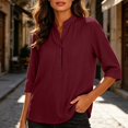 thumbnail image 5 of Tops for Women 3/4 Sleeve Collar Summer Casual Imitation Cotton Linen T-Shirt, 5 of 9