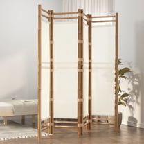 Casafoyer Folding 4-Panel Room Divider 63" Bamboo and Canvas