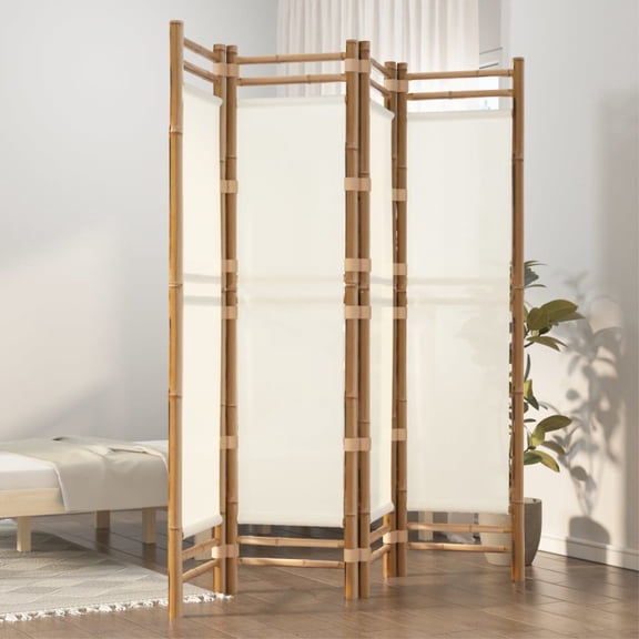 Casafoyer Folding 4-Panel Room Divider 63" Bamboo and Canvas