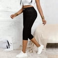 thumbnail image 5 of XUNKUSGA Plus Size Capri Pants for Women Trendy High Waisted Denim Print Split Hem Capri Leggings Summer Butt Lifting Skinny Pull On Cropped Pants,Black,L, 5 of 10