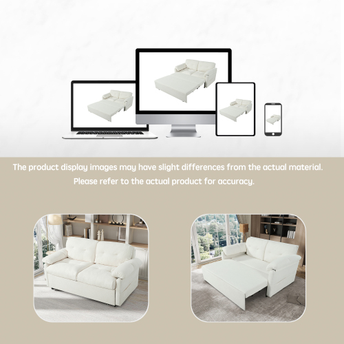Convertible Sleeper Sofa, Queen Size Pull-Out Sofa Bed, 3-in-1 Chenille Loveseat with Side Storage & Casters for Living Room, Apartment, Beige