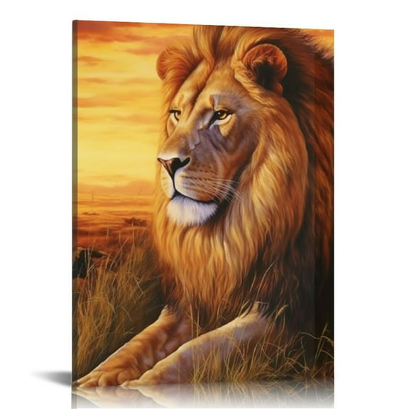 JRXY Wild Lion and Lioness Wall Art Pictures for Living Room Lions Painting Prints on Canvas Modern Animal Posters Wooden Artwork Office Home Decoration Stretched Framed Ready to Hang 12x16 in