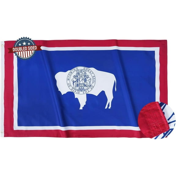 Wyoming Flag 3x5 Double Side WY State Flags 3Ply Heavy Duty Outdoor with 2 Brass Grommets 4 Rows for Outside/Indoor