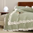 thumbnail image 2 of Bedding Duvet Cover With Pillowcase Set Washed Cotton Ruffle Edge Green Full Size, 2 of 5