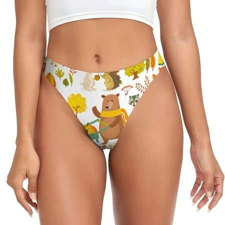Sigee Autumn Forest Animals for Women s G-String Panty  Low Rise  Soft Lace Perfect for Everyday Wear or Special Occasions-Small