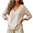 thumbnail image 6 of QQZ Womens 3/4 Sleeve Shirts V Neck Checkered Pattern Roll Up Sleeve Tops Cotton Casual Summer Blouses Shirts, 6 of 8