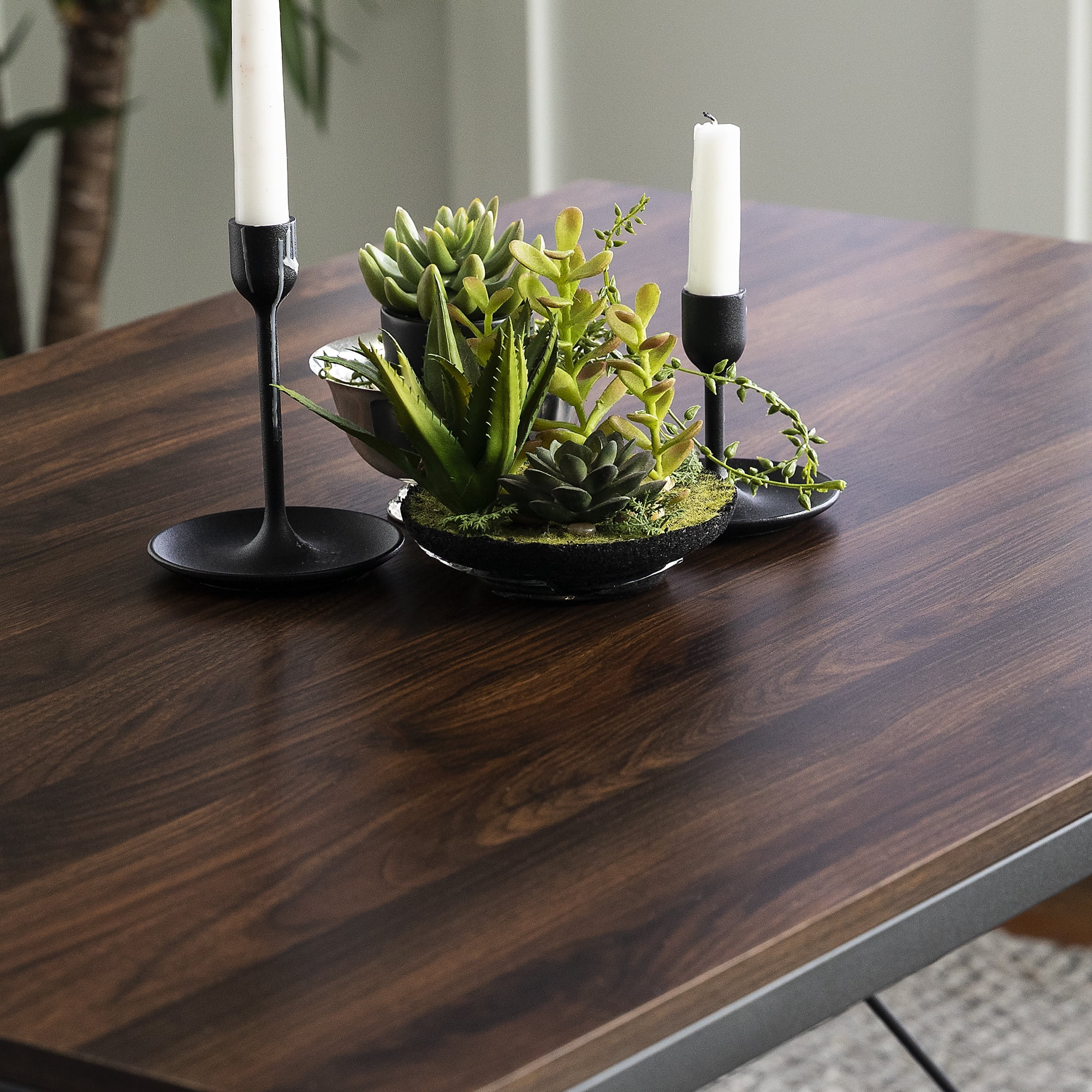 Woven Paths 48" Angle Iron Rustic Wood Dining Table, Dark Walnut