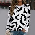 thumbnail image 2 of Chandail en Molleton Citrouille Chat pour Femmes Halloween Col Rond Chandail Manches Longues Hauts Décontractés Amples, 2 of 5